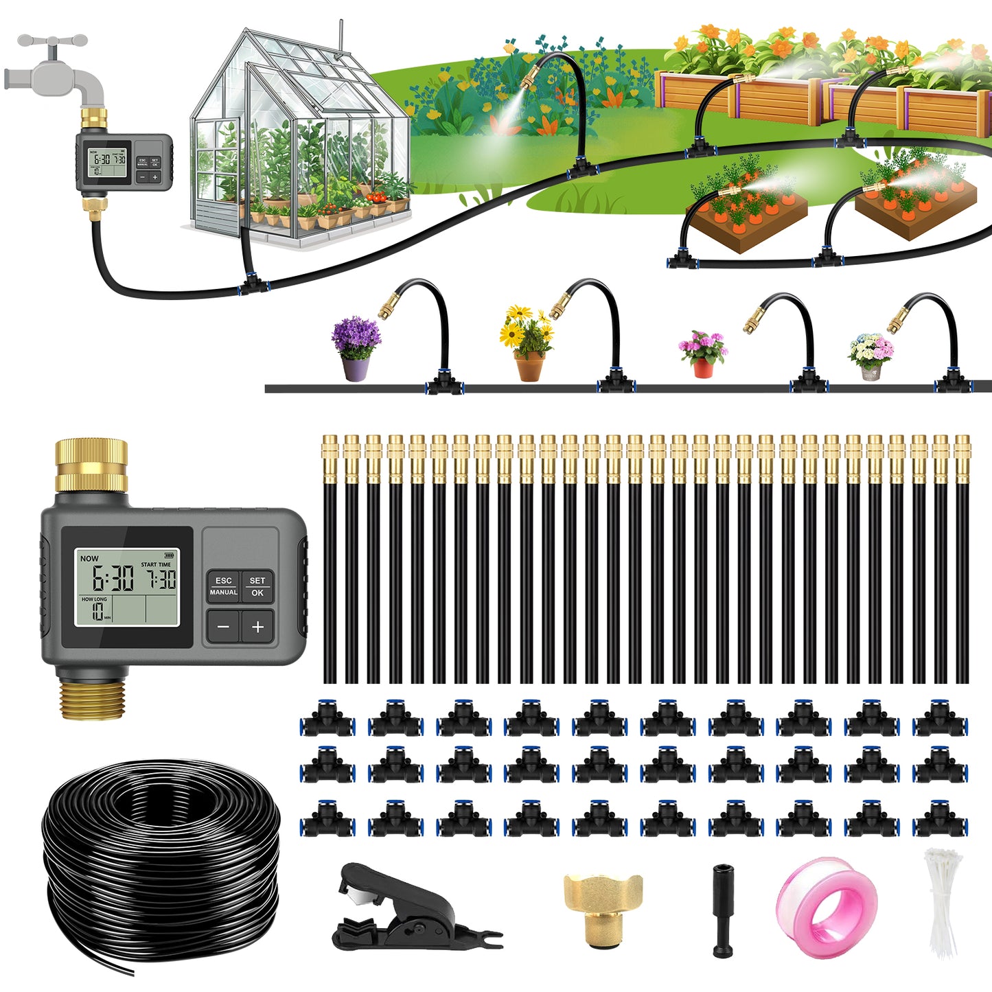 HEKIWAY - 60FT Drip Irrigation System with Water Timer