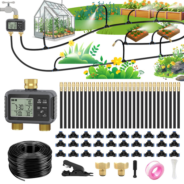 HEKIWAY - 120FT Drip Irrigation System with Smart Water Timer