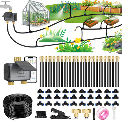 HEKIWAY - 120FT Drip Irrigation System with WiFi Solar Water Timer