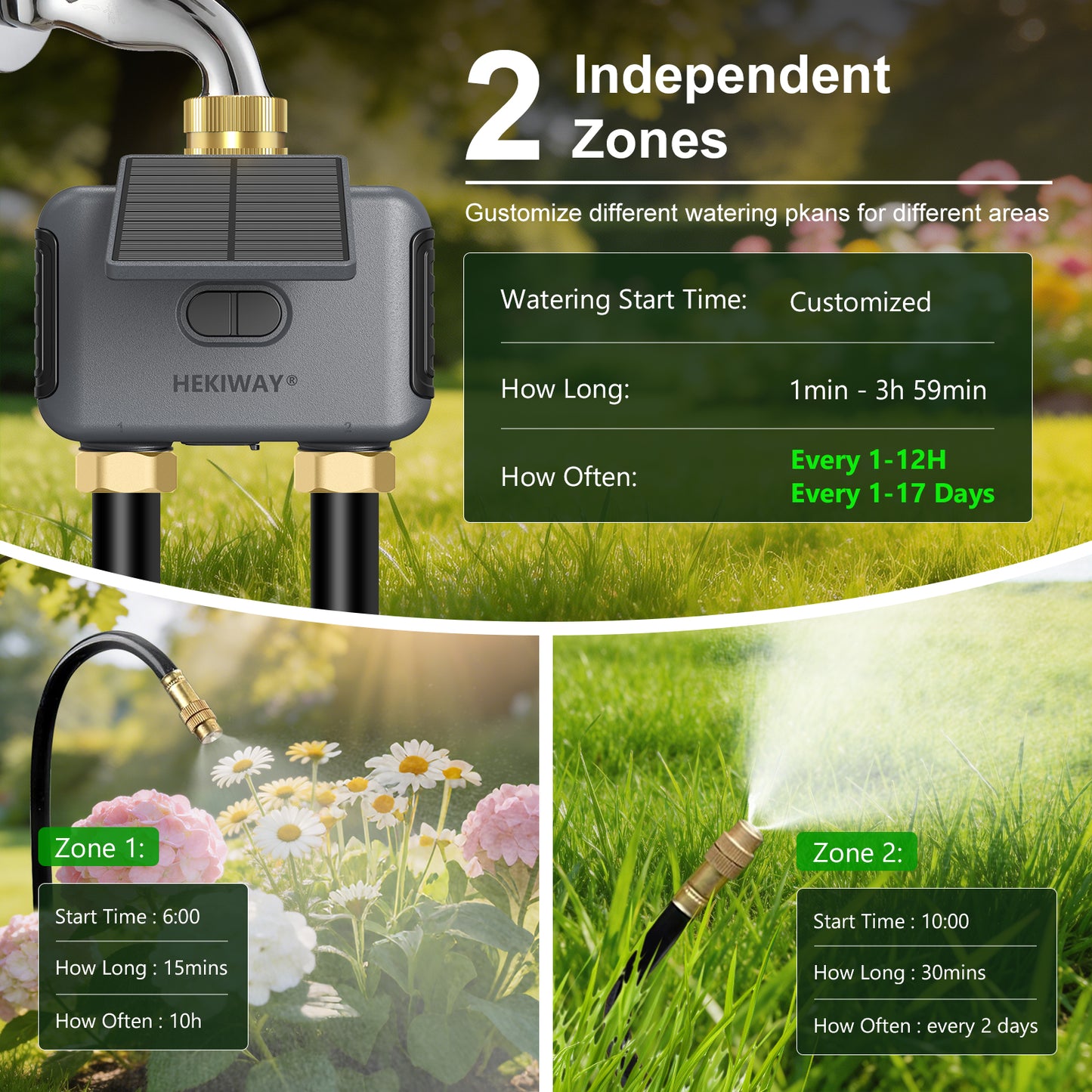 HEKIWAY - 120FT Drip Irrigation System with WiFi Solar Water Timer