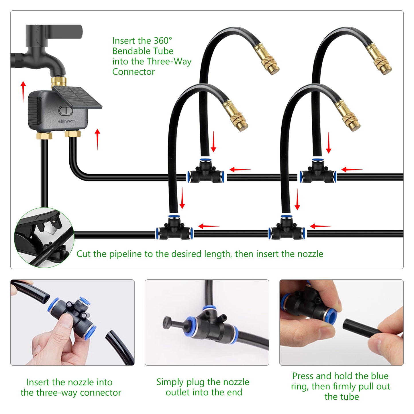 HEKIWAY - 120FT Drip Irrigation System with WiFi Solar Water Timer