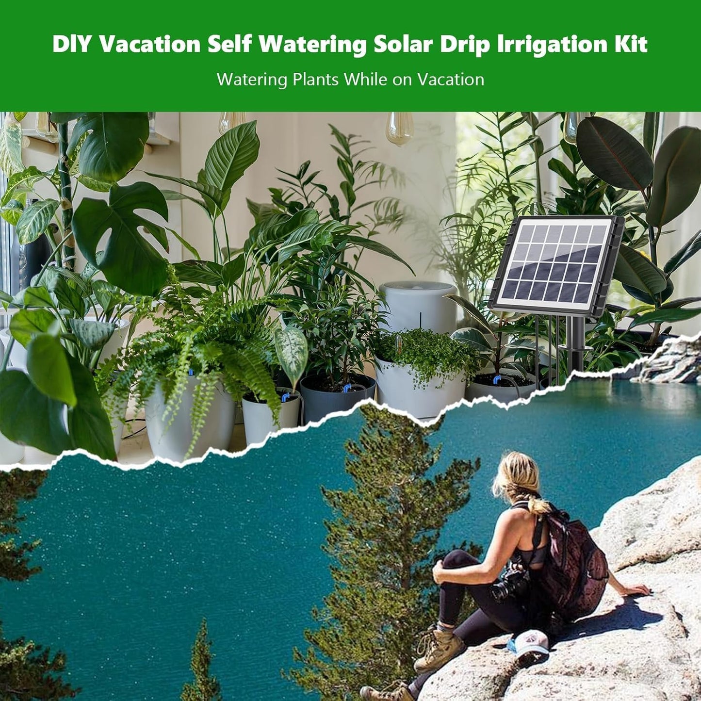 HEKIWAY - 49FT Solar Drip Irrigation Kit with Digital Screen