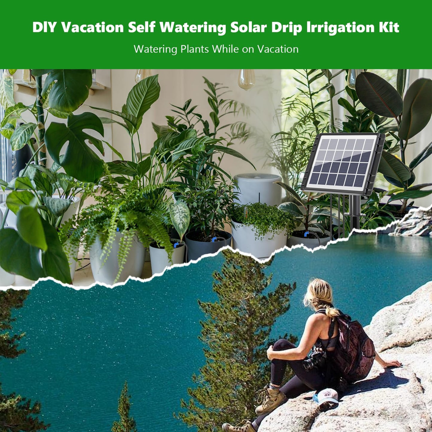 HEKIWAY - 49FT Solar Drip Irrigation Kit with Digital Screen